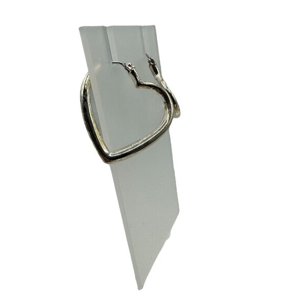 SILVER Heart Shaped Hoop Earrings Womens Fashion Jewelry Valentines Day - Picture 5 of 6